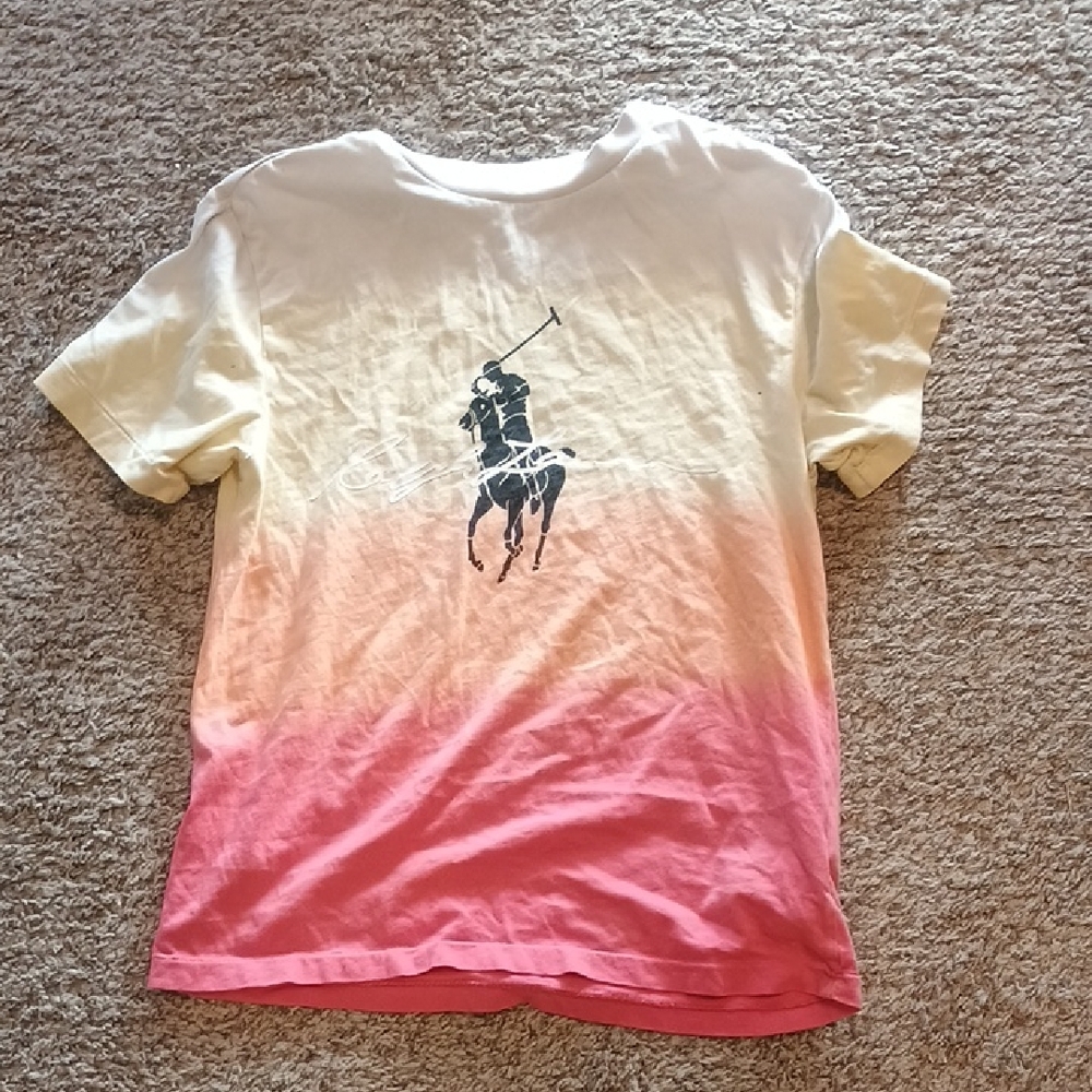 Polo by Ralph Lauren White to Pink Ombre Tee with Navy Polo Player
